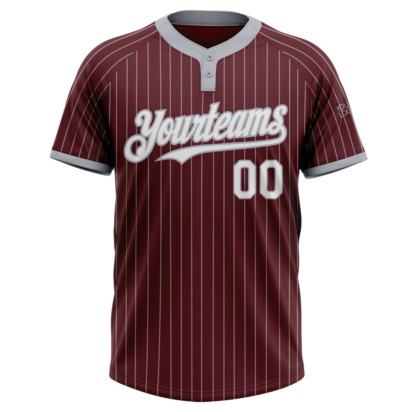Custom Burgundy Gray Pinstripe White Two-Button Unisex Softball Jersey view 2