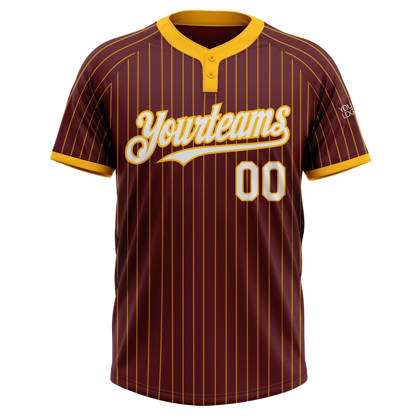 Custom Burgundy Gold Pinstripe White Two-Button Unisex Softball Jersey view 2