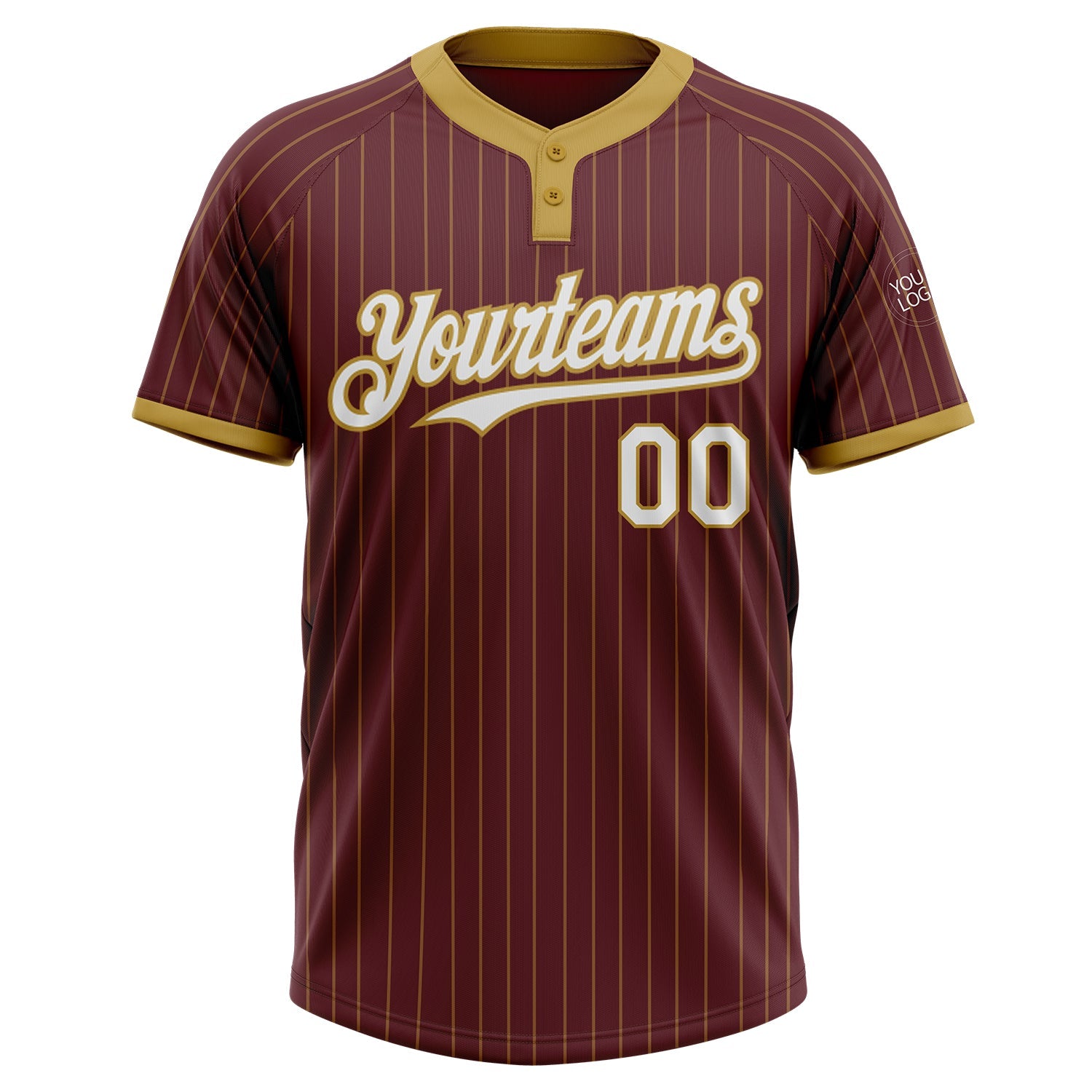 Custom Burgundy Old Gold Pinstripe White Two-Button Unisex Softball Jersey view 2