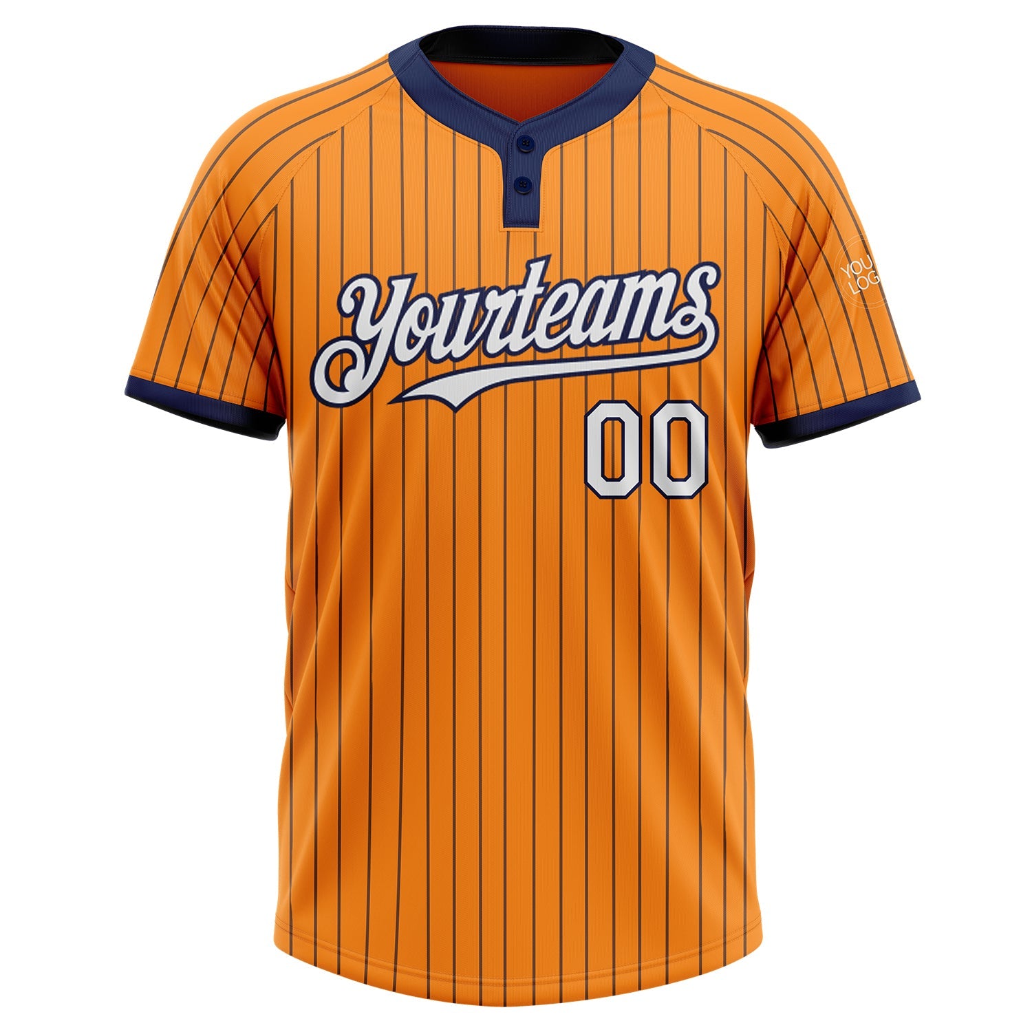 Custom Bay Orange Navy Pinstripe White Two-Button Unisex Softball Jersey view 2