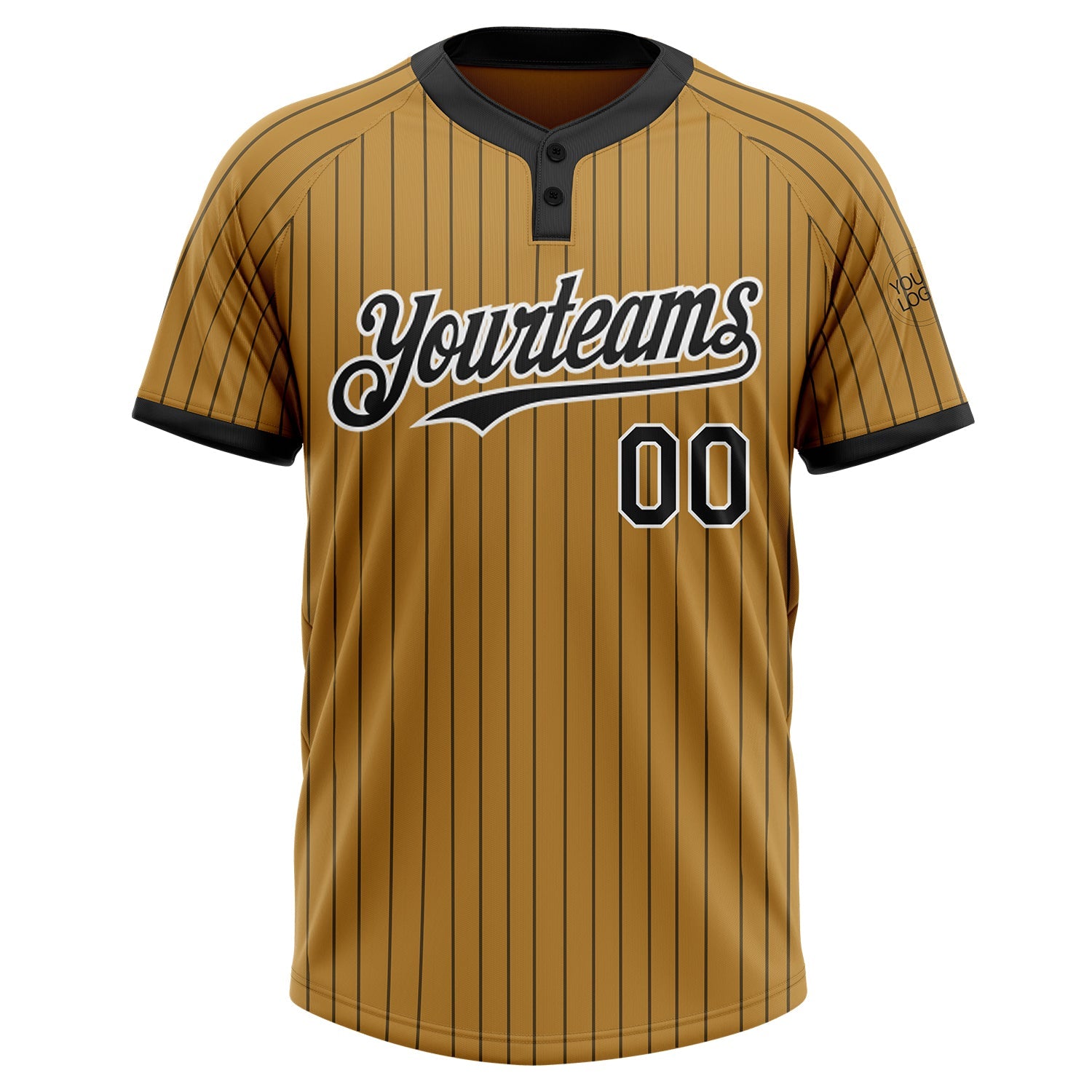 Custom Old Gold Black Pinstripe White Two-Button Unisex Softball Jersey view 2