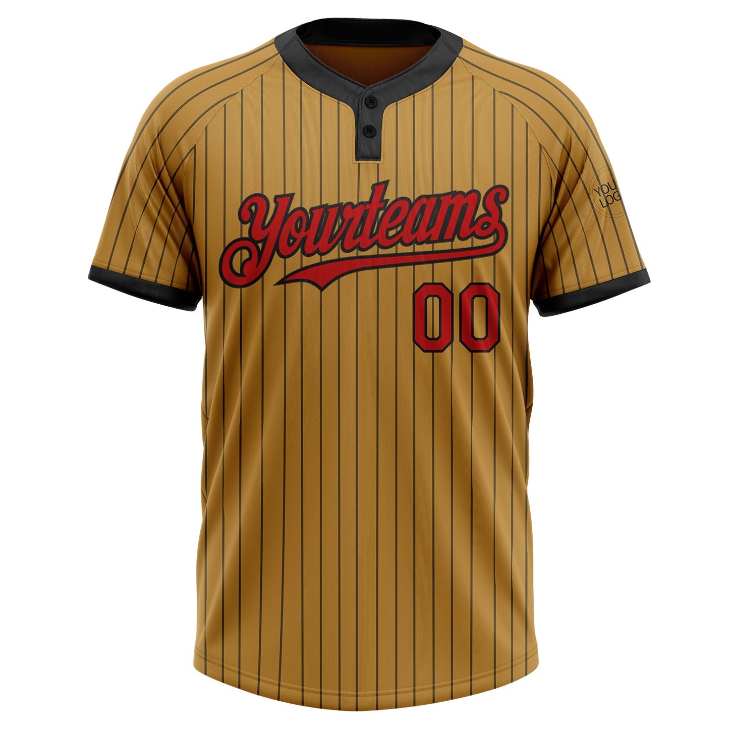 Custom Old Gold Black Pinstripe Red Two-Button Unisex Softball Jersey view 2