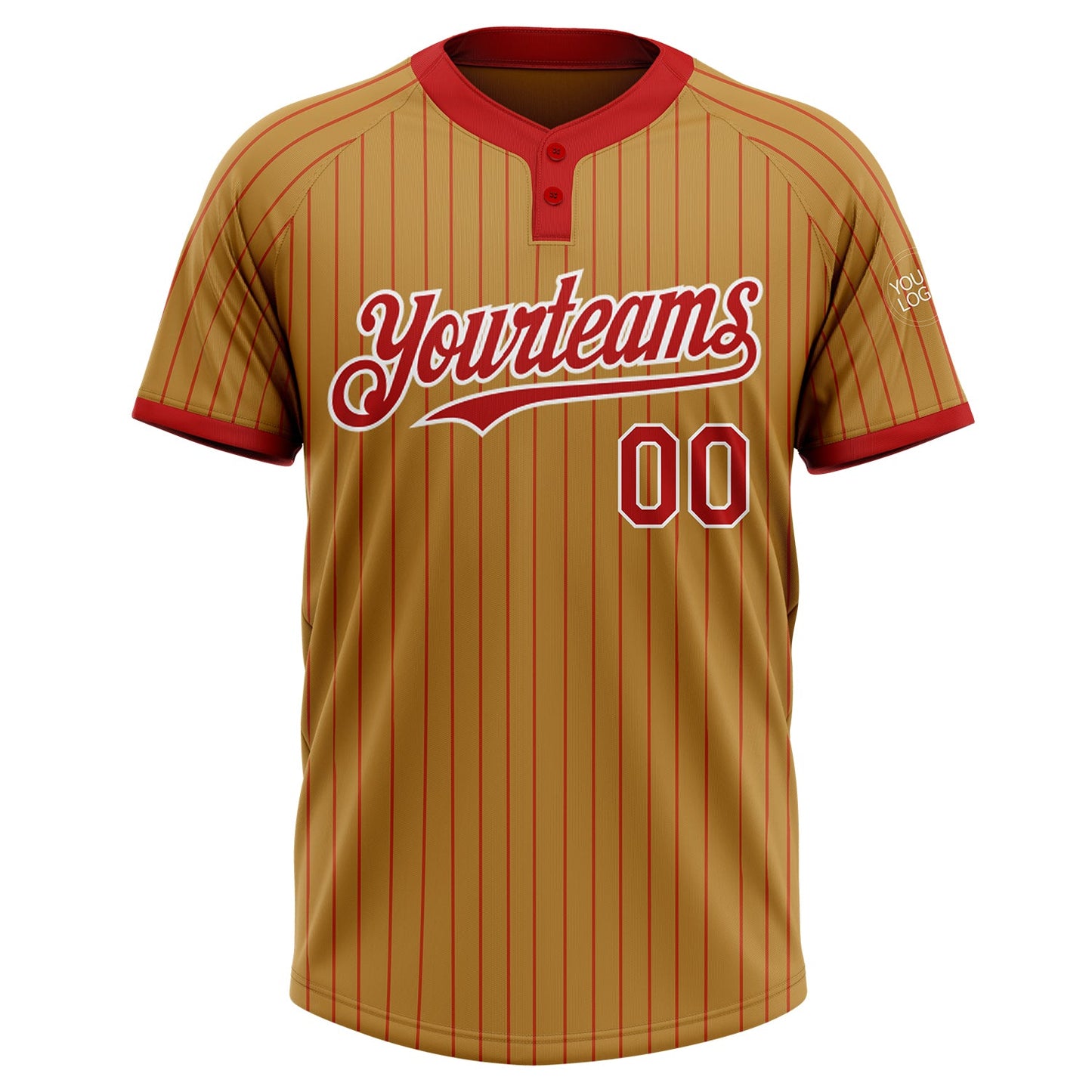 Custom Old Gold Red Pinstripe White Two-Button Unisex Softball Jersey view 2