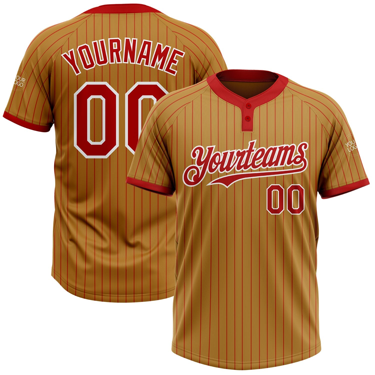 Custom Old Gold Red Pinstripe White Two-Button Unisex Softball Jersey - Main View