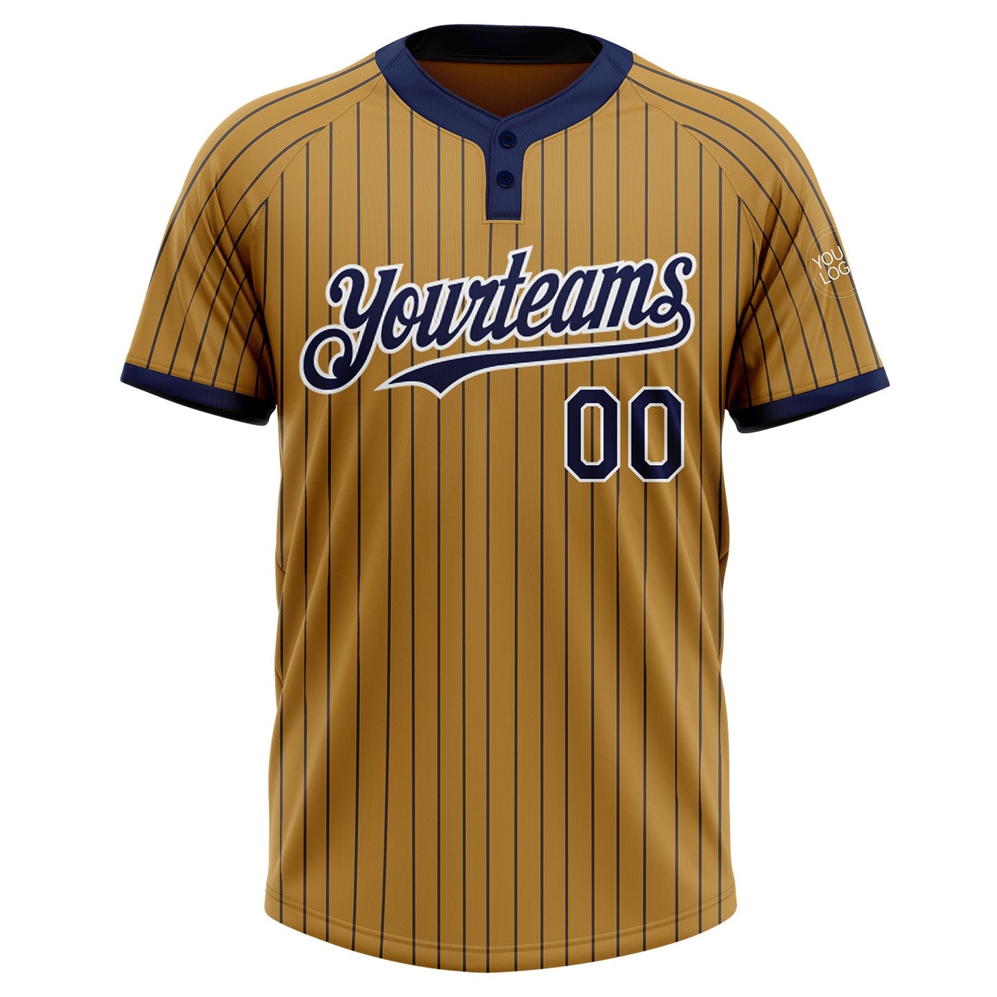 Custom Old Gold Navy Pinstripe White Two-Button Unisex Softball Jersey view 2