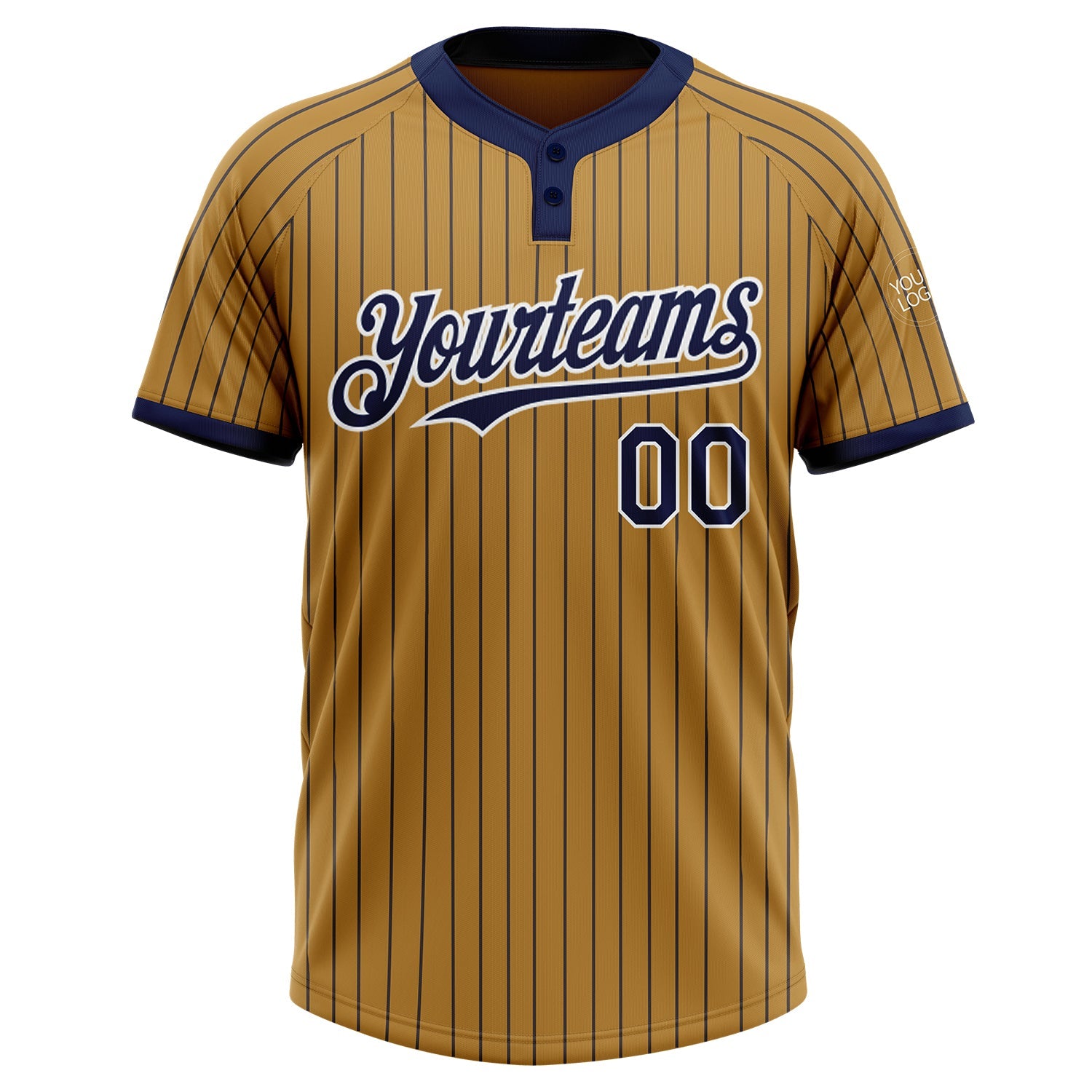 Custom Old Gold Navy Pinstripe White Two-Button Unisex Softball Jersey view 2