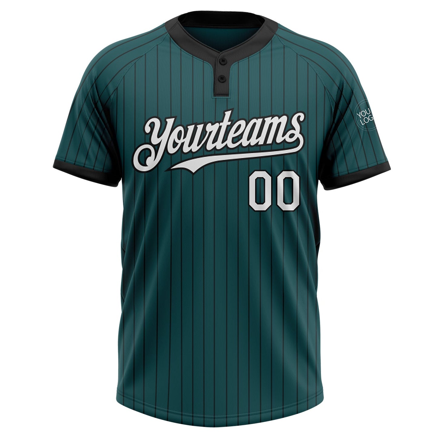 Custom Midnight Green Black Pinstripe White Two-Button Unisex Softball Jersey view 2