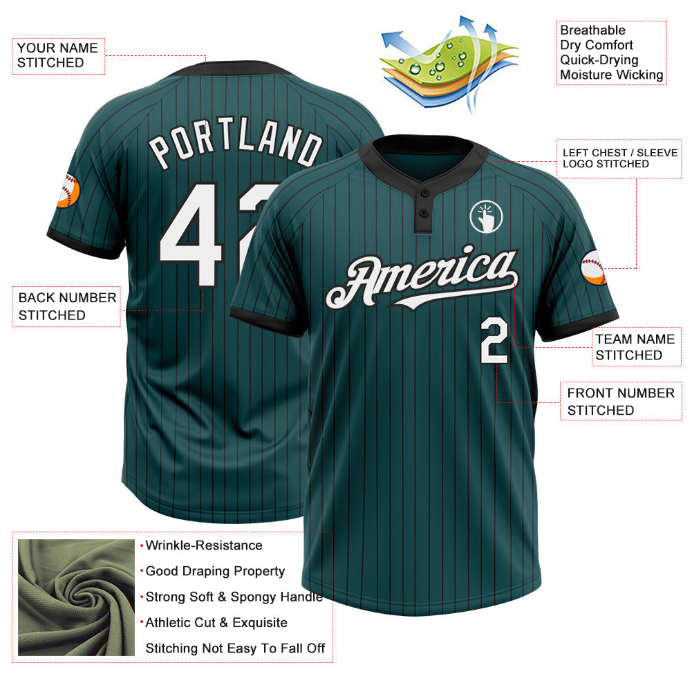 Custom Midnight Green Black Pinstripe White Two-Button Unisex Softball Jersey view 3