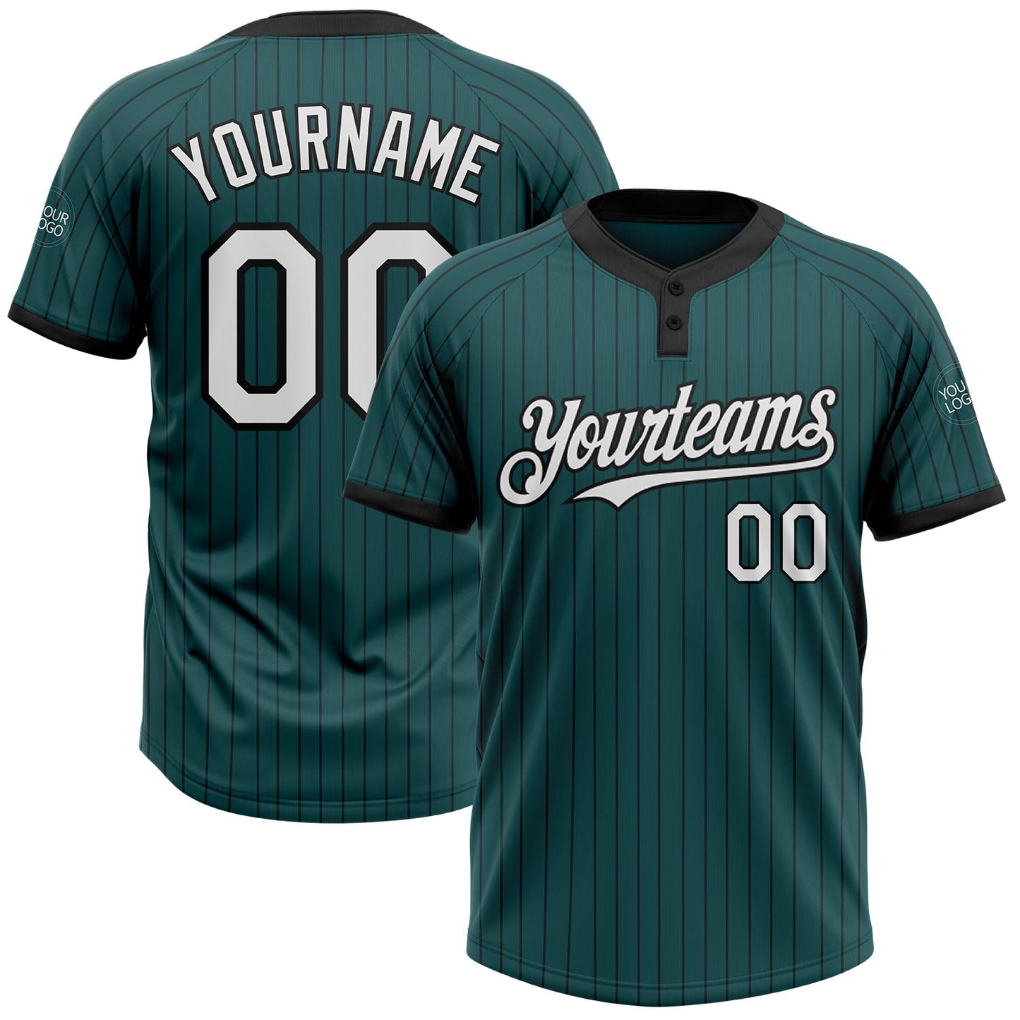 Custom Midnight Green Black Pinstripe White Two-Button Unisex Softball Jersey - Main View