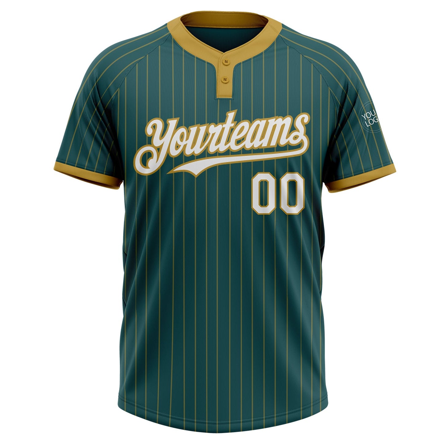 Custom Midnight Green Old Gold Pinstripe White Two-Button Unisex Softball Jersey view 2