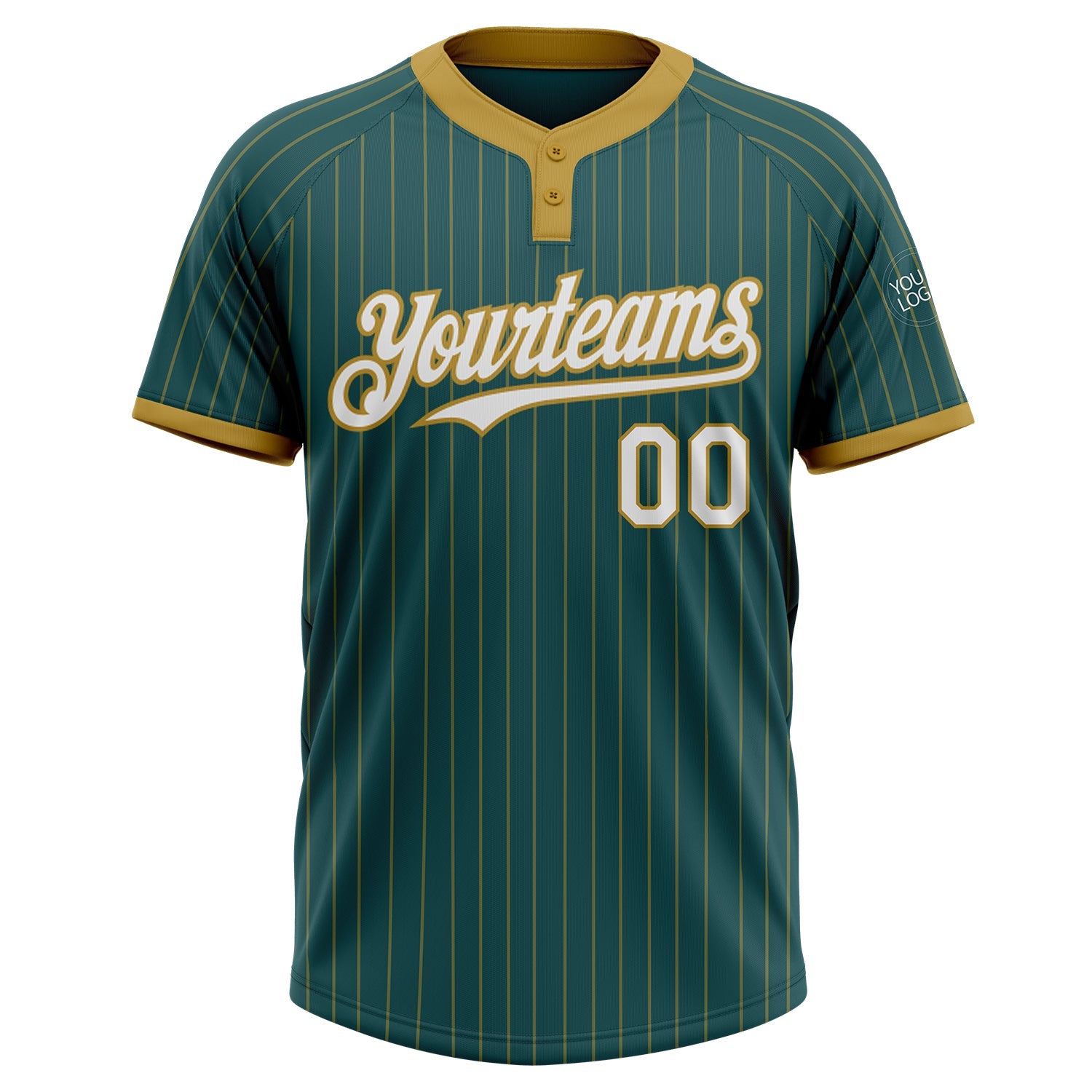Custom Midnight Green Old Gold Pinstripe White Two-Button Unisex Softball Jersey view 2