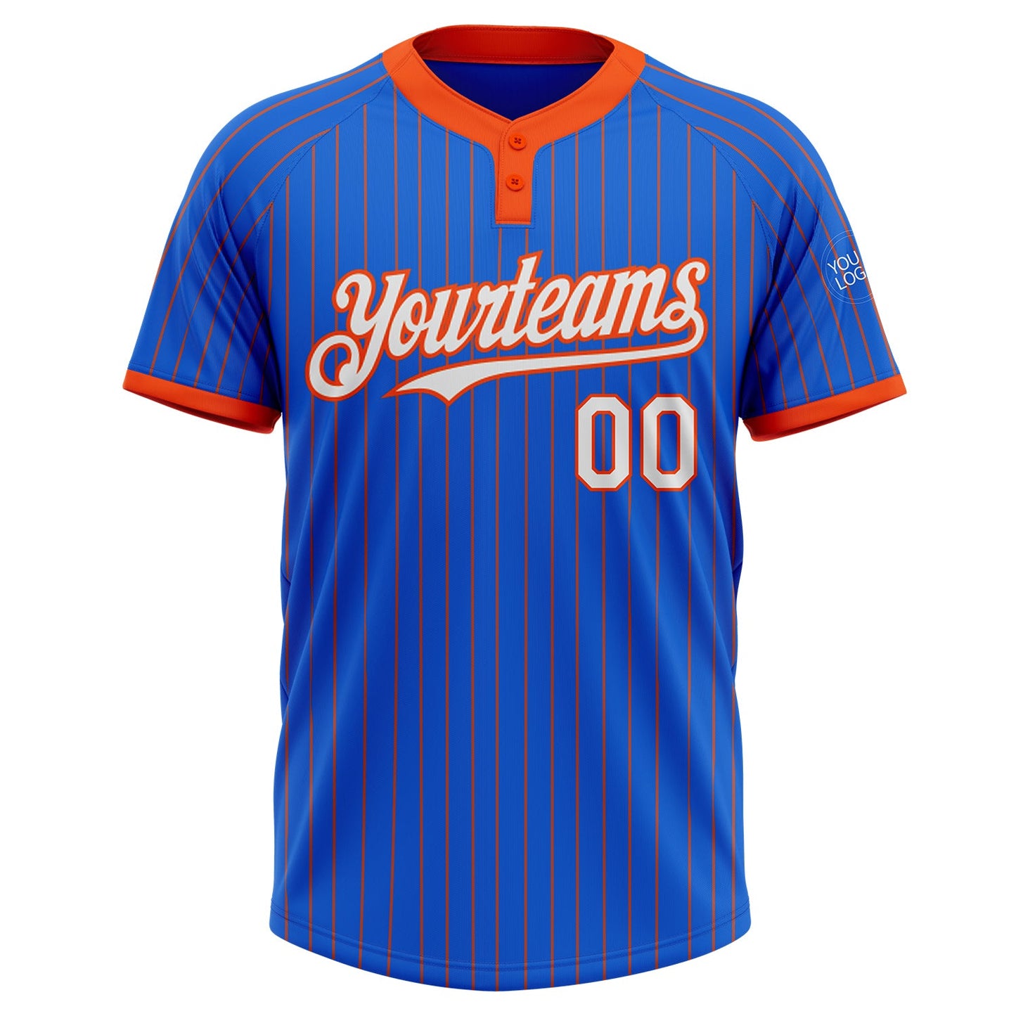 Custom Thunder Blue Orange Pinstripe White Two-Button Unisex Softball Jersey view 2