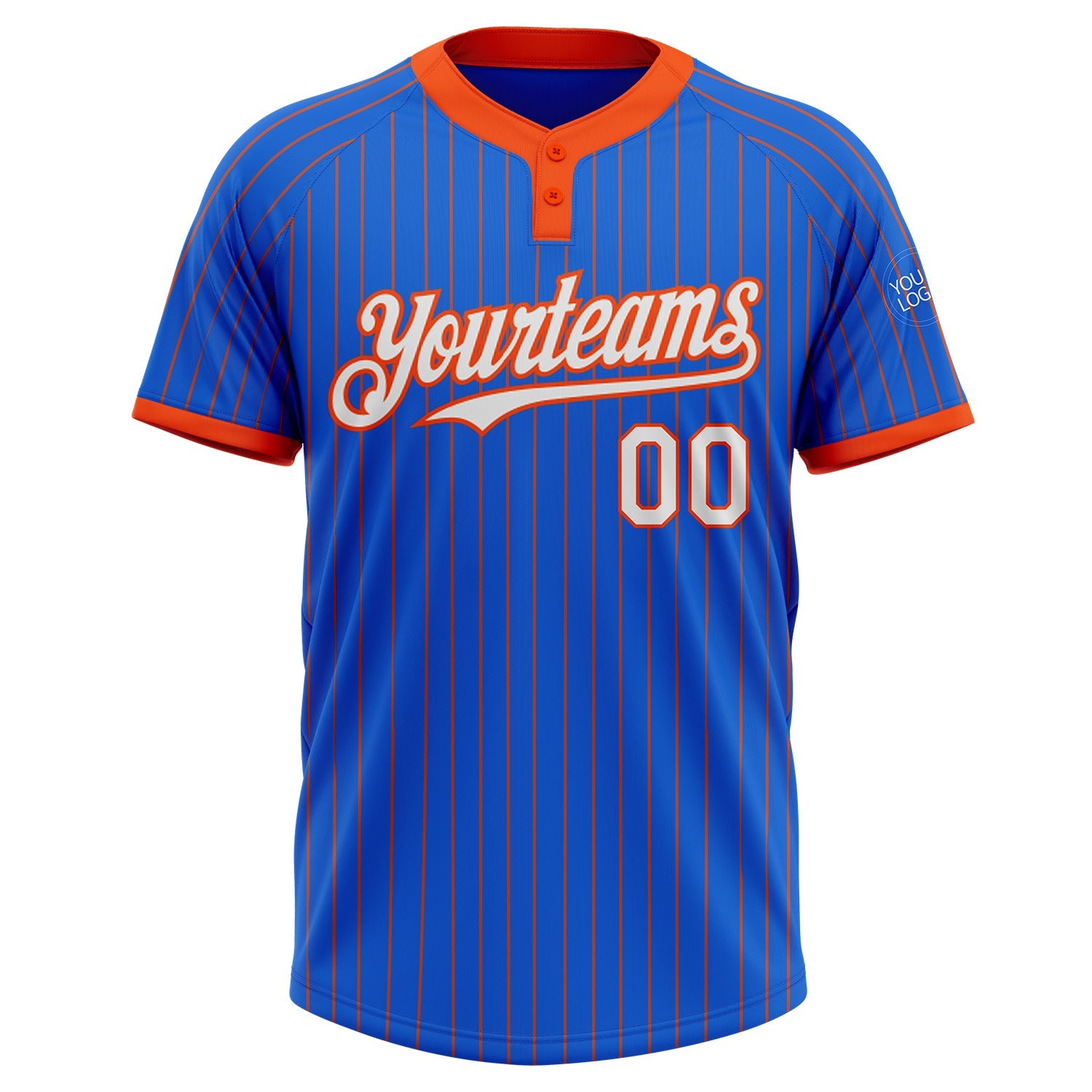 Custom Thunder Blue Orange Pinstripe White Two-Button Unisex Softball Jersey view 2