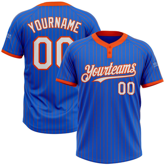 Custom Thunder Blue Orange Pinstripe White Two-Button Unisex Softball Jersey - Main View