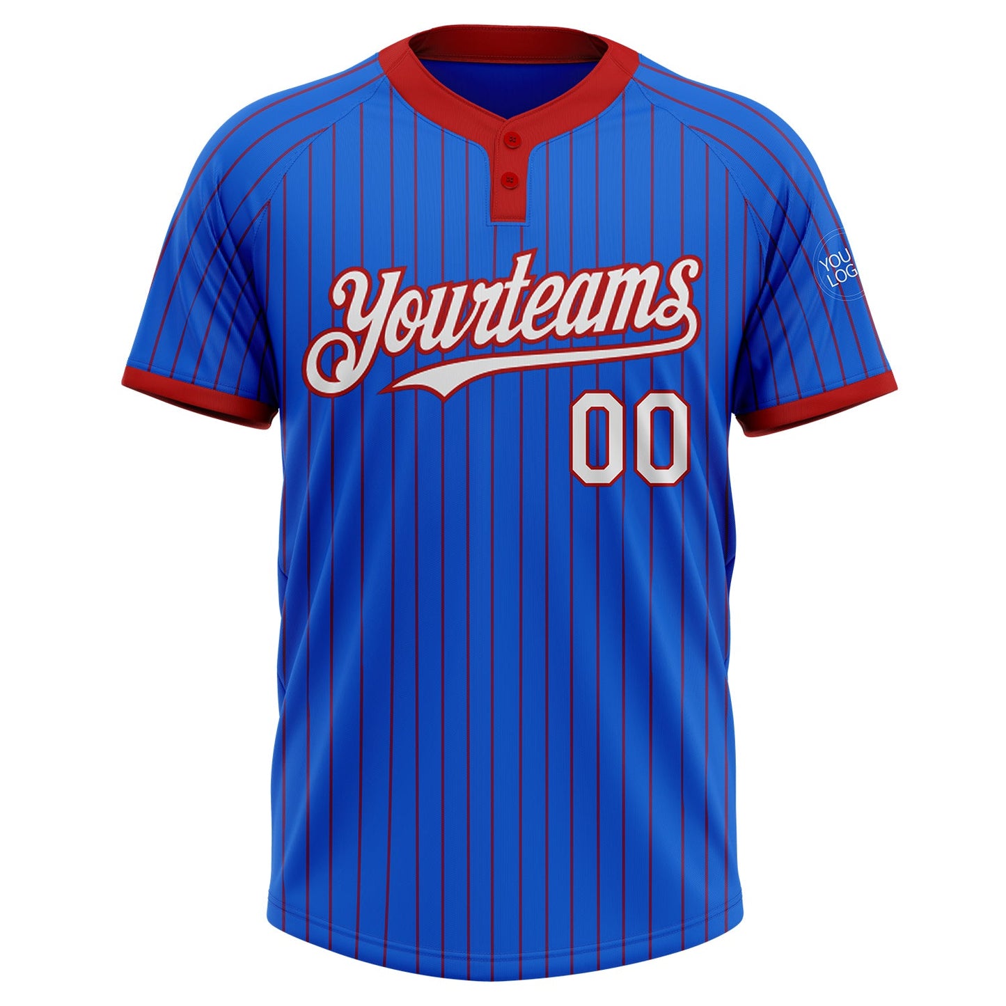 Custom Thunder Blue Red Pinstripe White Two-Button Unisex Softball Jersey view 2