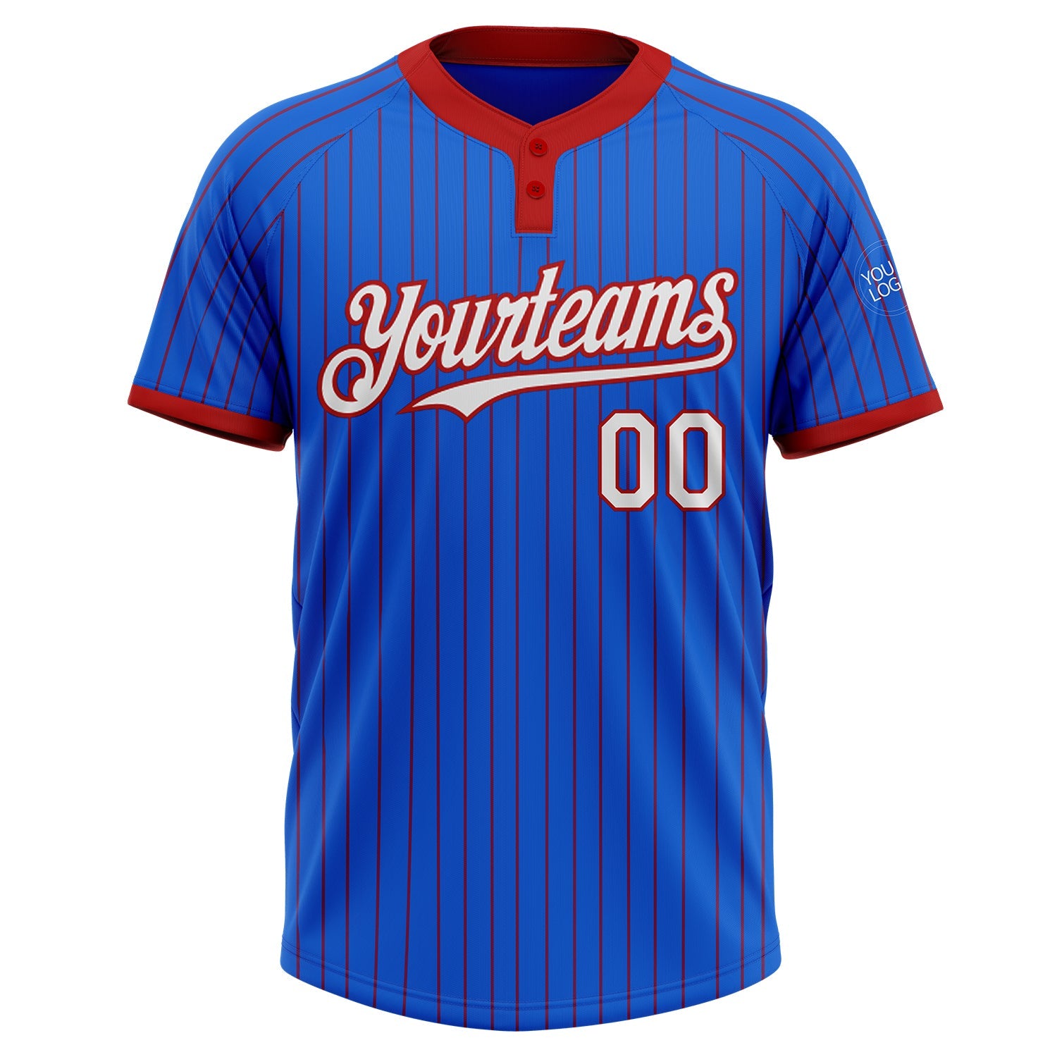 Custom Thunder Blue Red Pinstripe White Two-Button Unisex Softball Jersey view 2