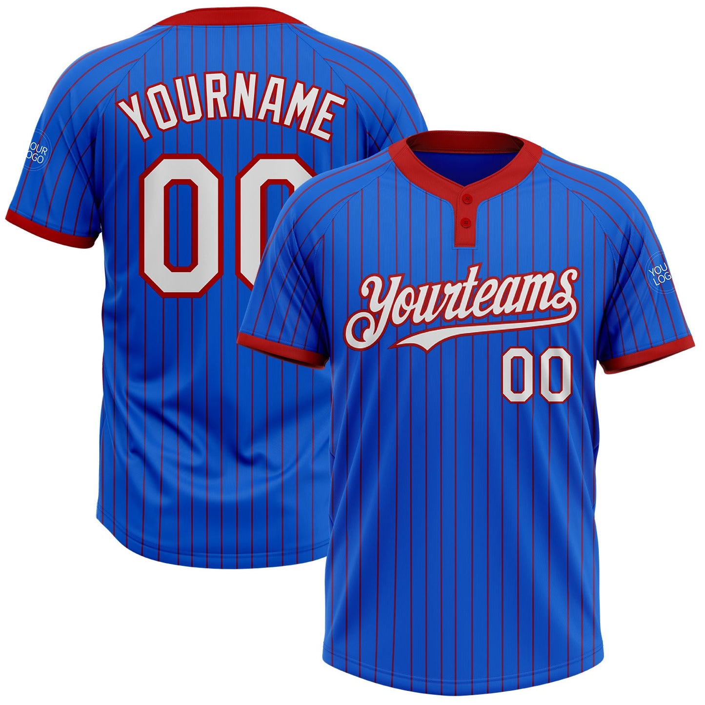 Custom Thunder Blue Red Pinstripe White Two-Button Unisex Softball Jersey - Main View