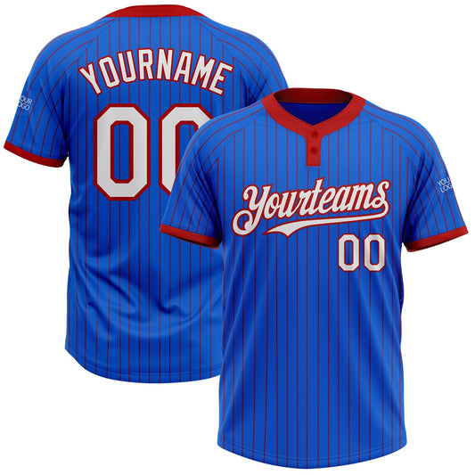 Custom Thunder Blue Red Pinstripe White Two-Button Unisex Softball Jersey - Main View