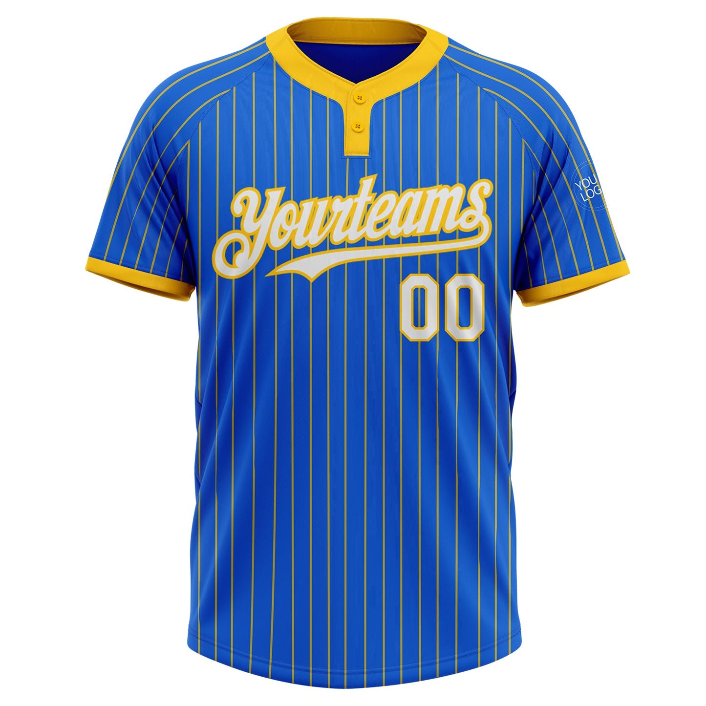 Custom Thunder Blue Yellow Pinstripe White Two-Button Unisex Softball Jersey view 2