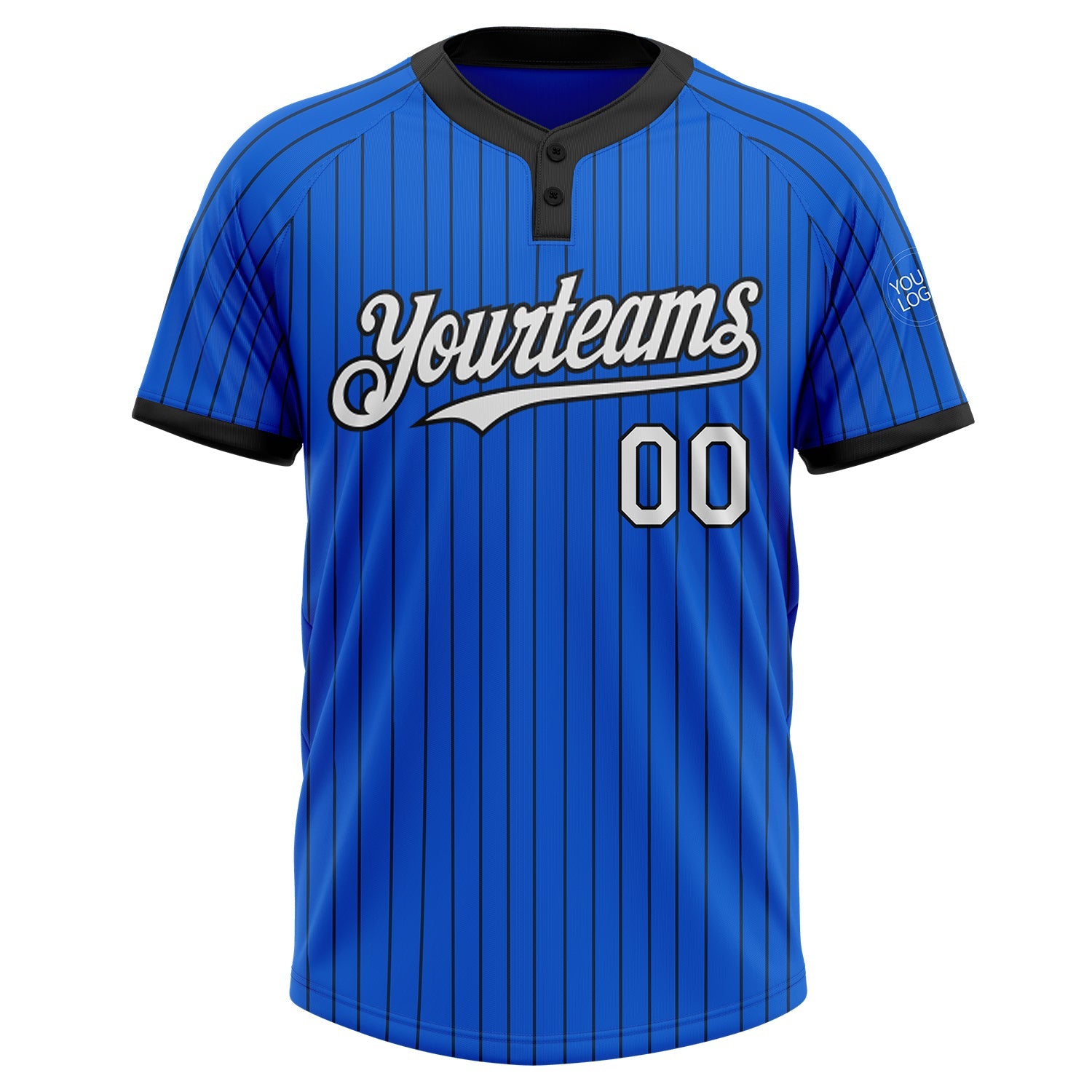 Custom Thunder Blue Black Pinstripe White Two-Button Unisex Softball Jersey view 2