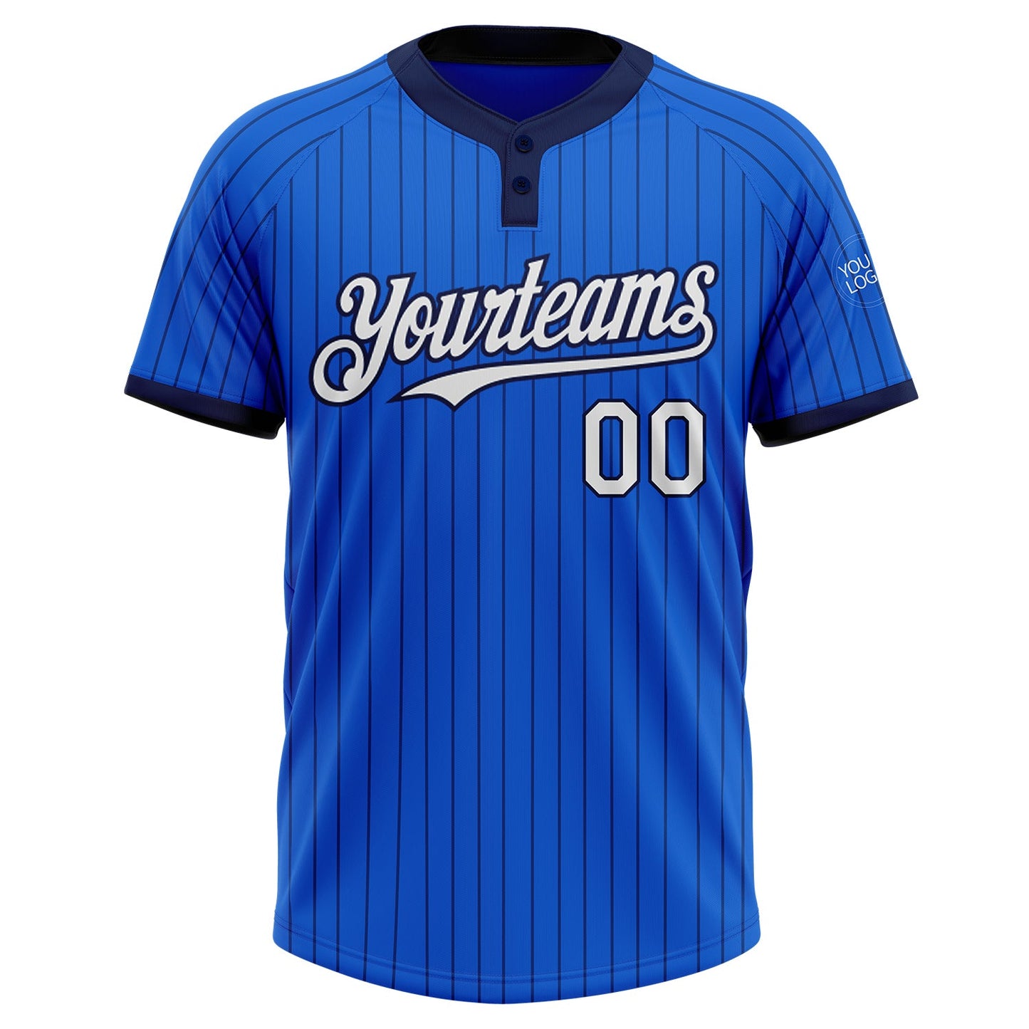 Custom Thunder Blue Navy Pinstripe White Two-Button Unisex Softball Jersey view 2