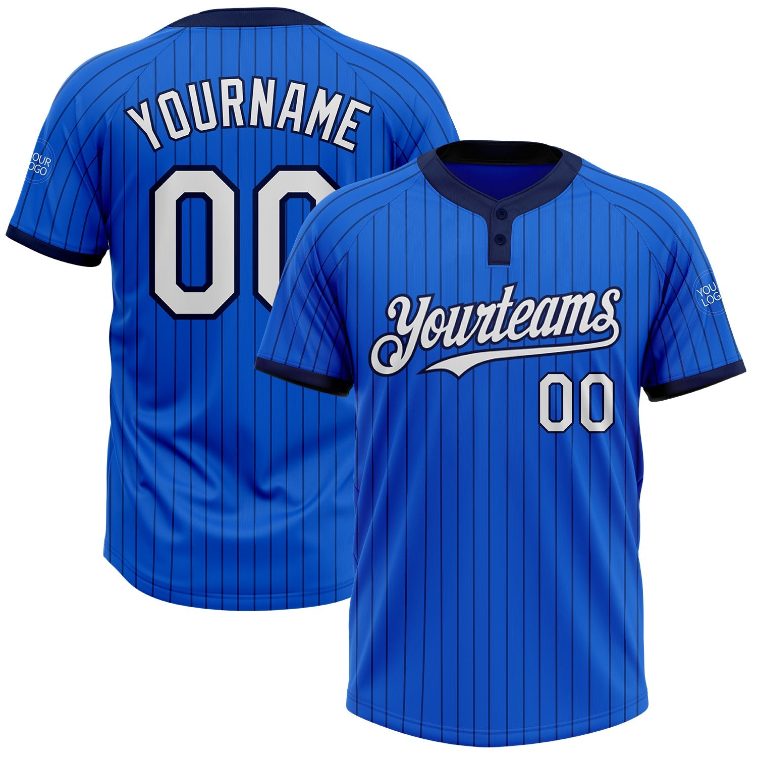 Custom Thunder Blue Navy Pinstripe White Two-Button Unisex Softball Jersey - Main View