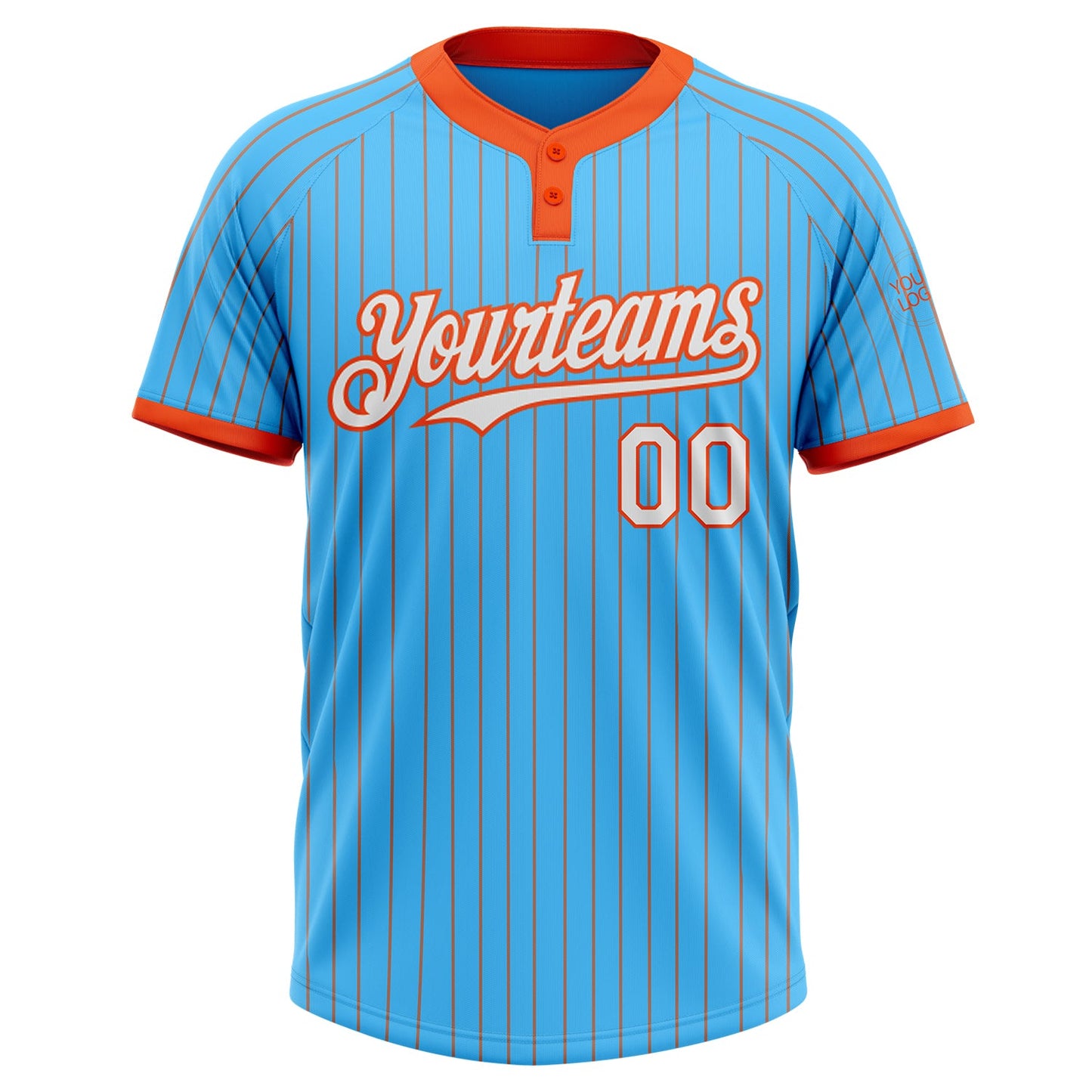 Custom Sky Blue Orange Pinstripe White Two-Button Unisex Softball Jersey view 2