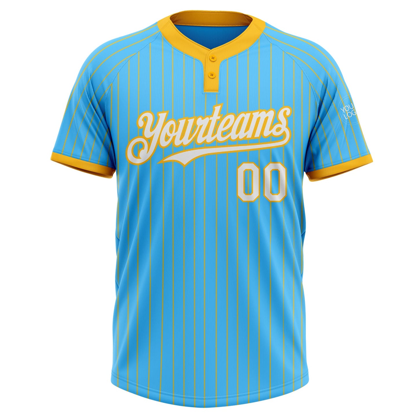 Custom Sky Blue Gold Pinstripe White Two-Button Unisex Softball Jersey view 2