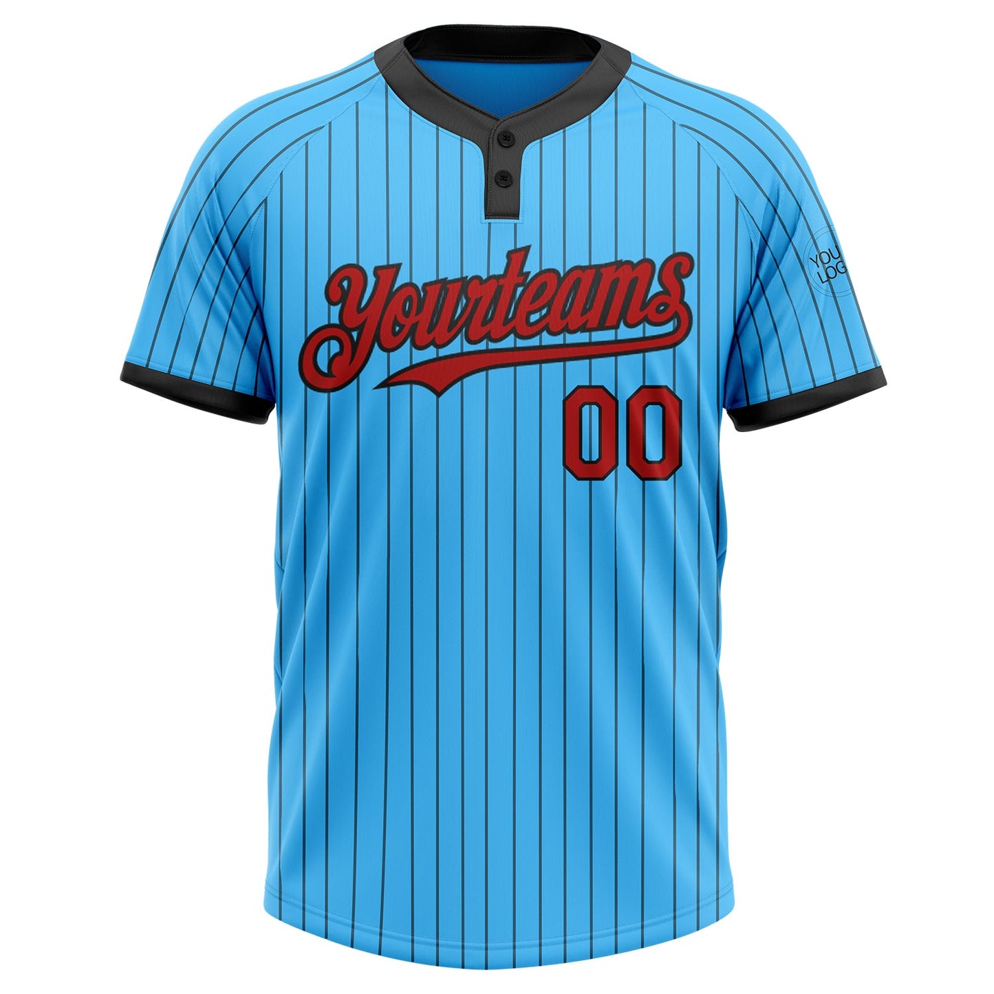 Custom Sky Blue Black Pinstripe Red Two-Button Unisex Softball Jersey view 2