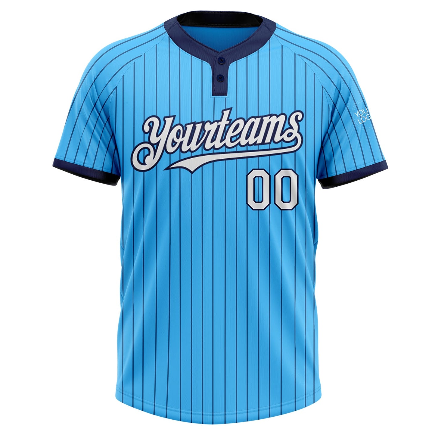 Custom Sky Blue Navy Pinstripe White Two-Button Unisex Softball Jersey view 2