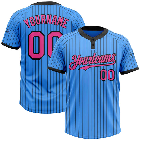 Custom Electric Blue Black Pinstripe Pink Two-Button Unisex Softball Jersey - Main View