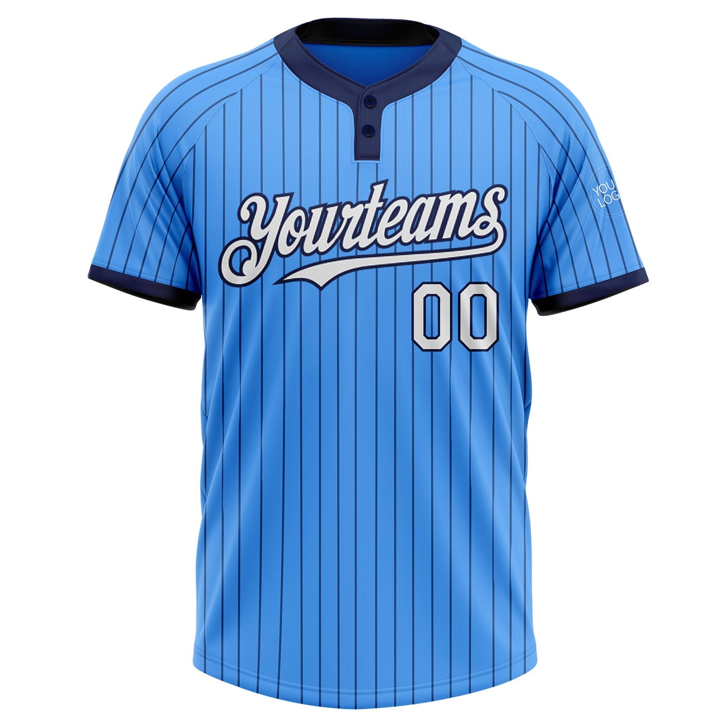 Custom Electric Blue Navy Pinstripe White Two-Button Unisex Softball Jersey view 2