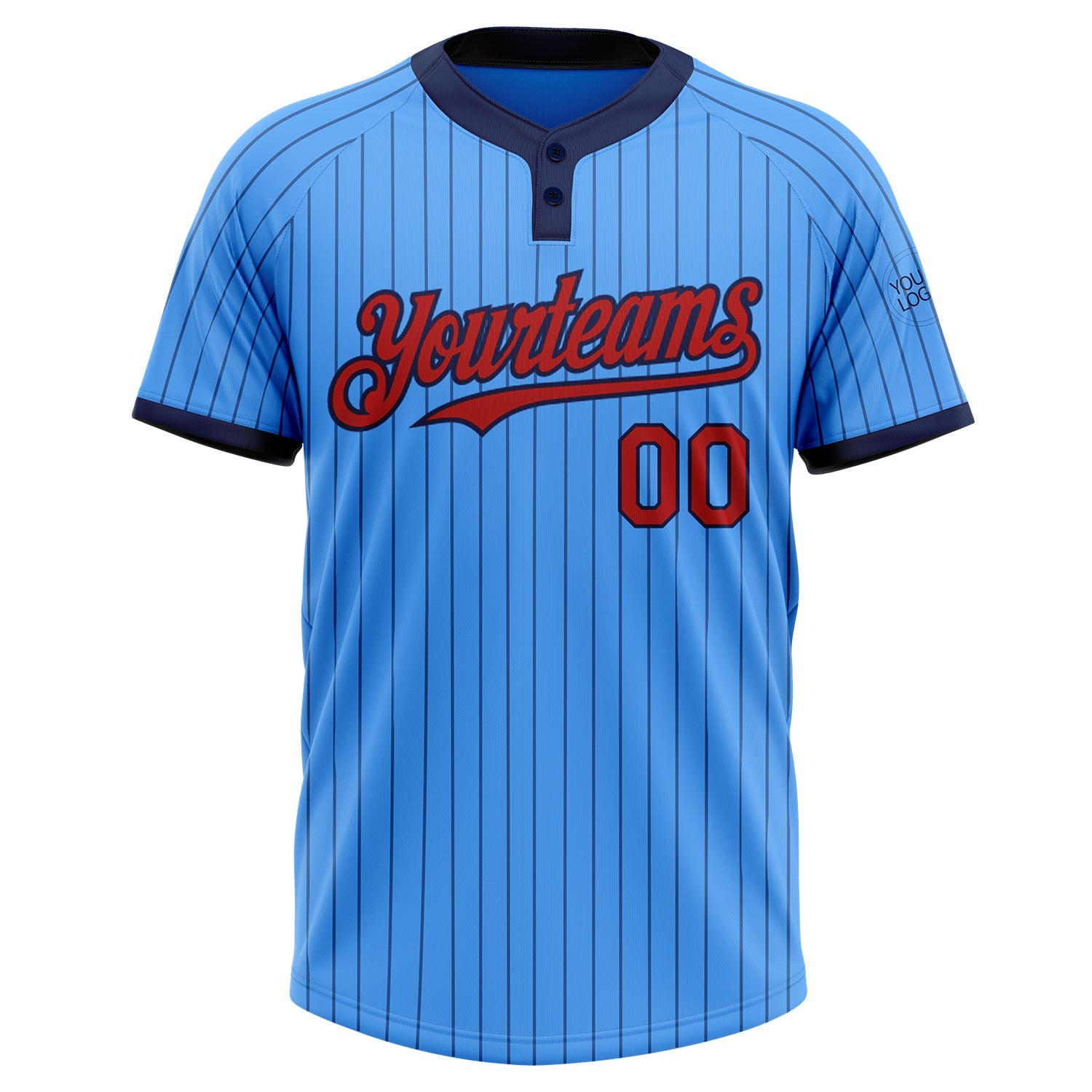 Custom Electric Blue Navy Pinstripe Red Two-Button Unisex Softball Jersey view 2