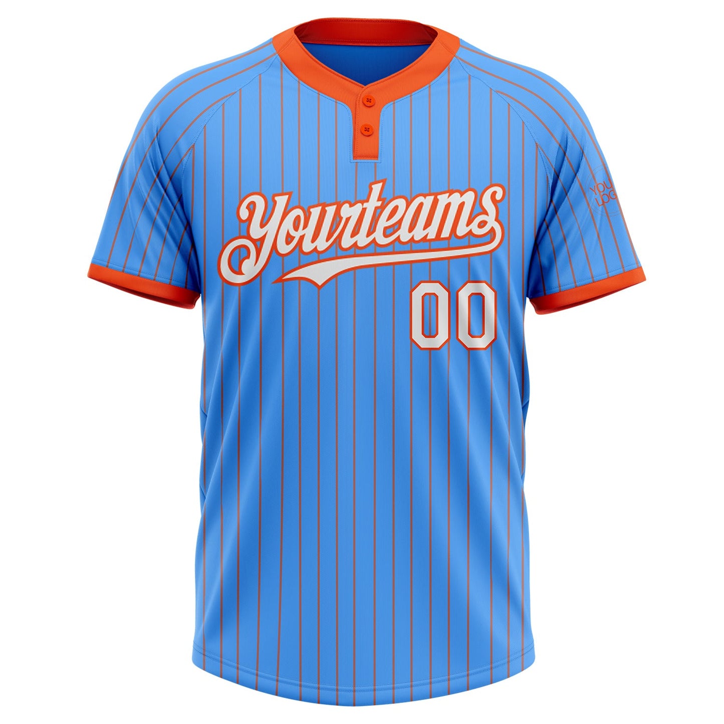 Custom Electric Blue Orange Pinstripe White Two-Button Unisex Softball Jersey view 2