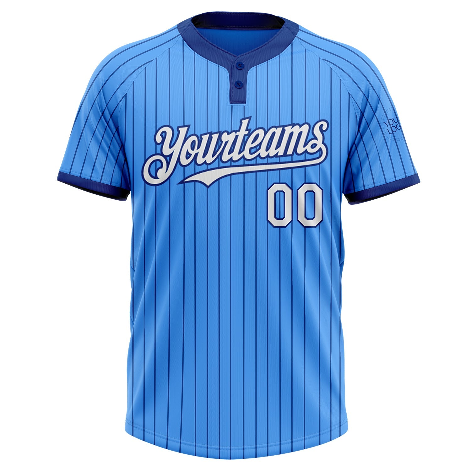 Custom Electric Blue Royal Pinstripe White Two-Button Unisex Softball Jersey view 2