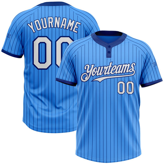 Custom Electric Blue Royal Pinstripe White Two-Button Unisex Softball Jersey - Main View