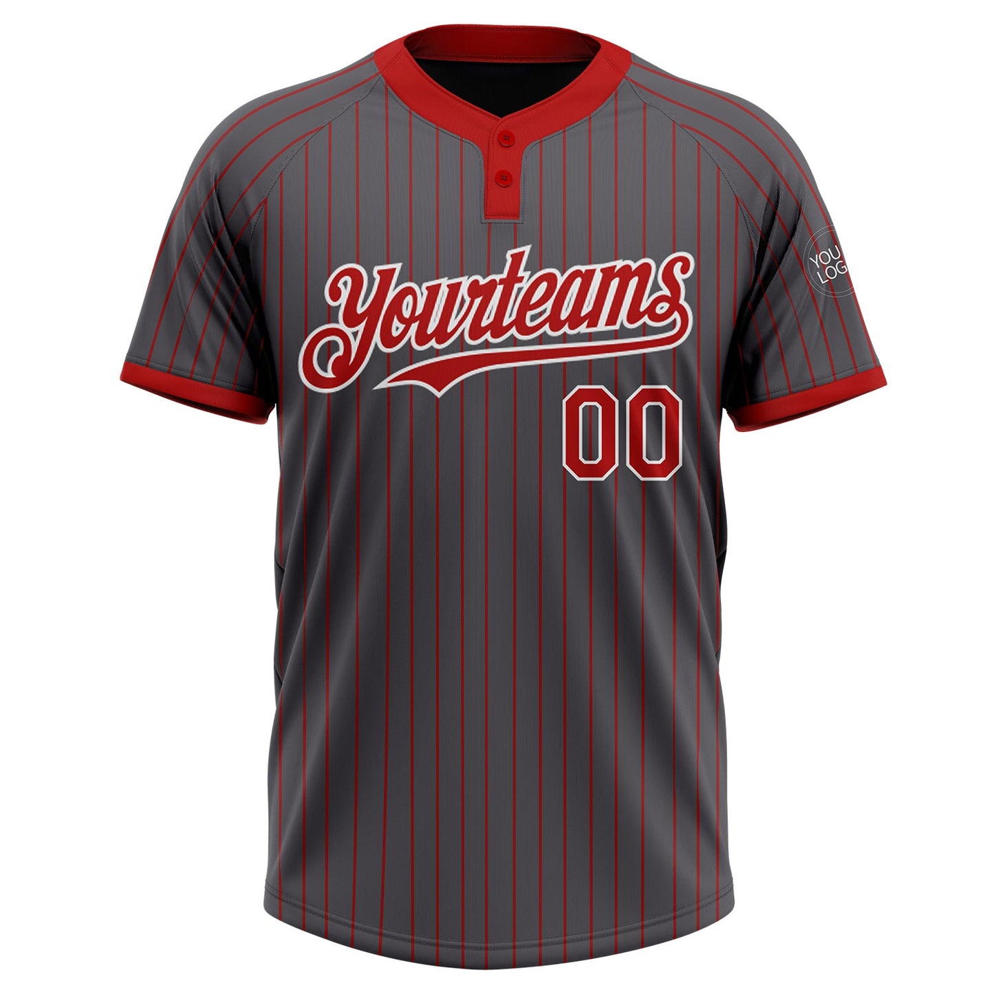 Custom Steel Gray Red Pinstripe White Two-Button Unisex Softball Jersey view 2