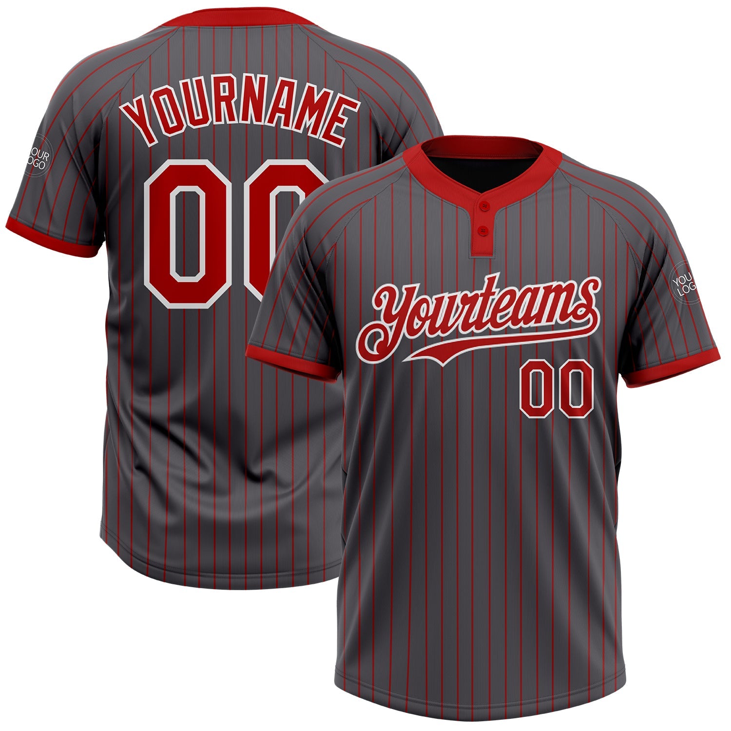 Custom Steel Gray Red Pinstripe White Two-Button Unisex Softball Jersey - Main View