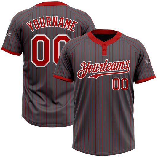 Custom Steel Gray Red Pinstripe White Two-Button Unisex Softball Jersey - Main View