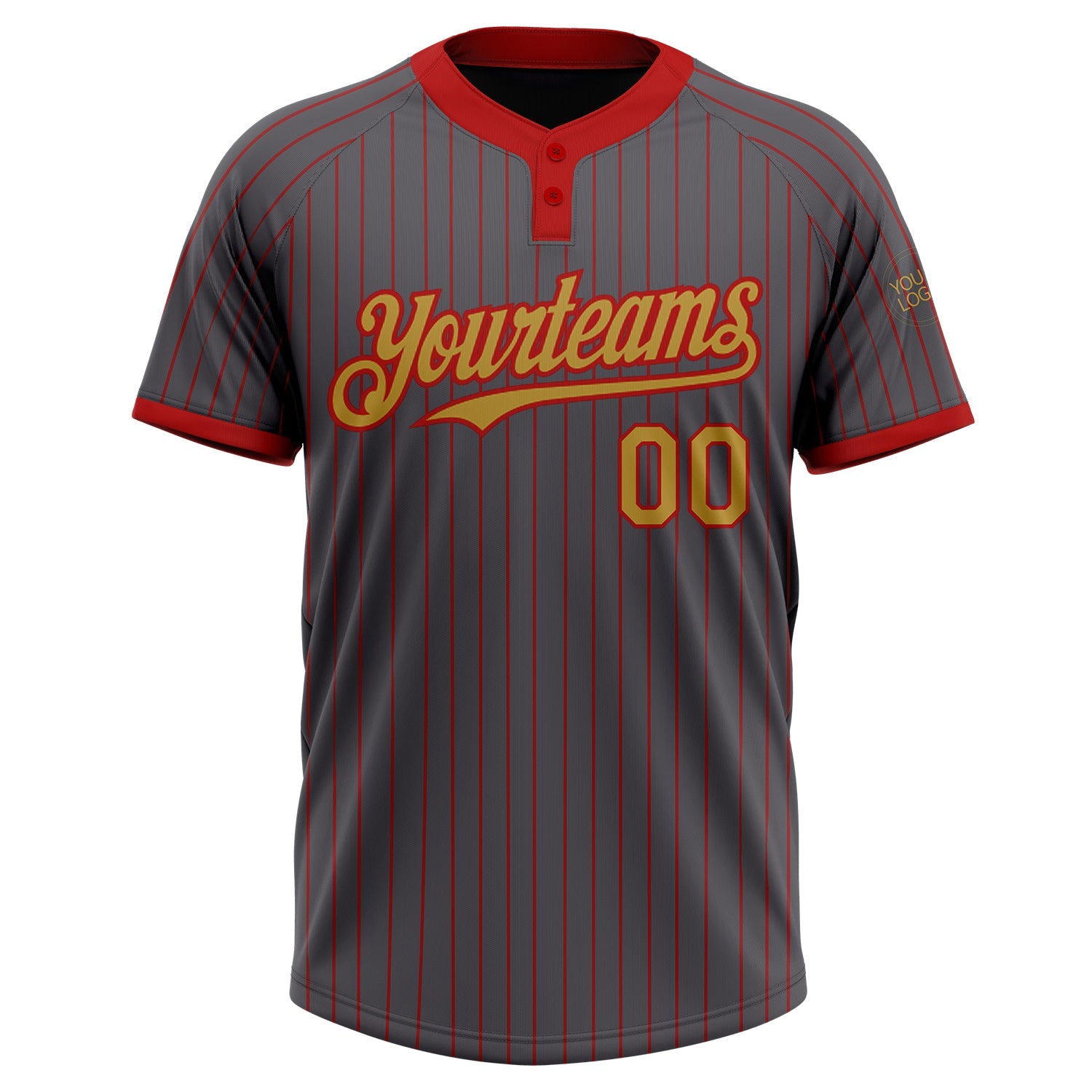 Custom Steel Gray Red Pinstripe Old Gold Two-Button Unisex Softball Jersey view 2