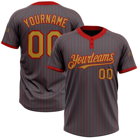 Custom Steel Gray Red Pinstripe Old Gold Two-Button Unisex Softball Jersey - Main View