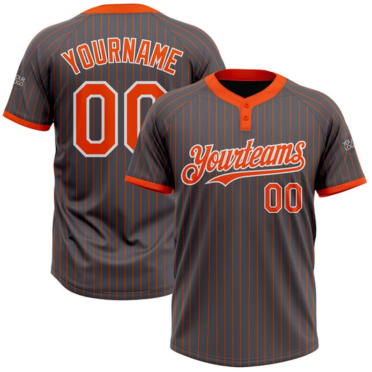 Custom Steel Gray Orange Pinstripe White Two-Button Unisex Softball Jersey - Main View
