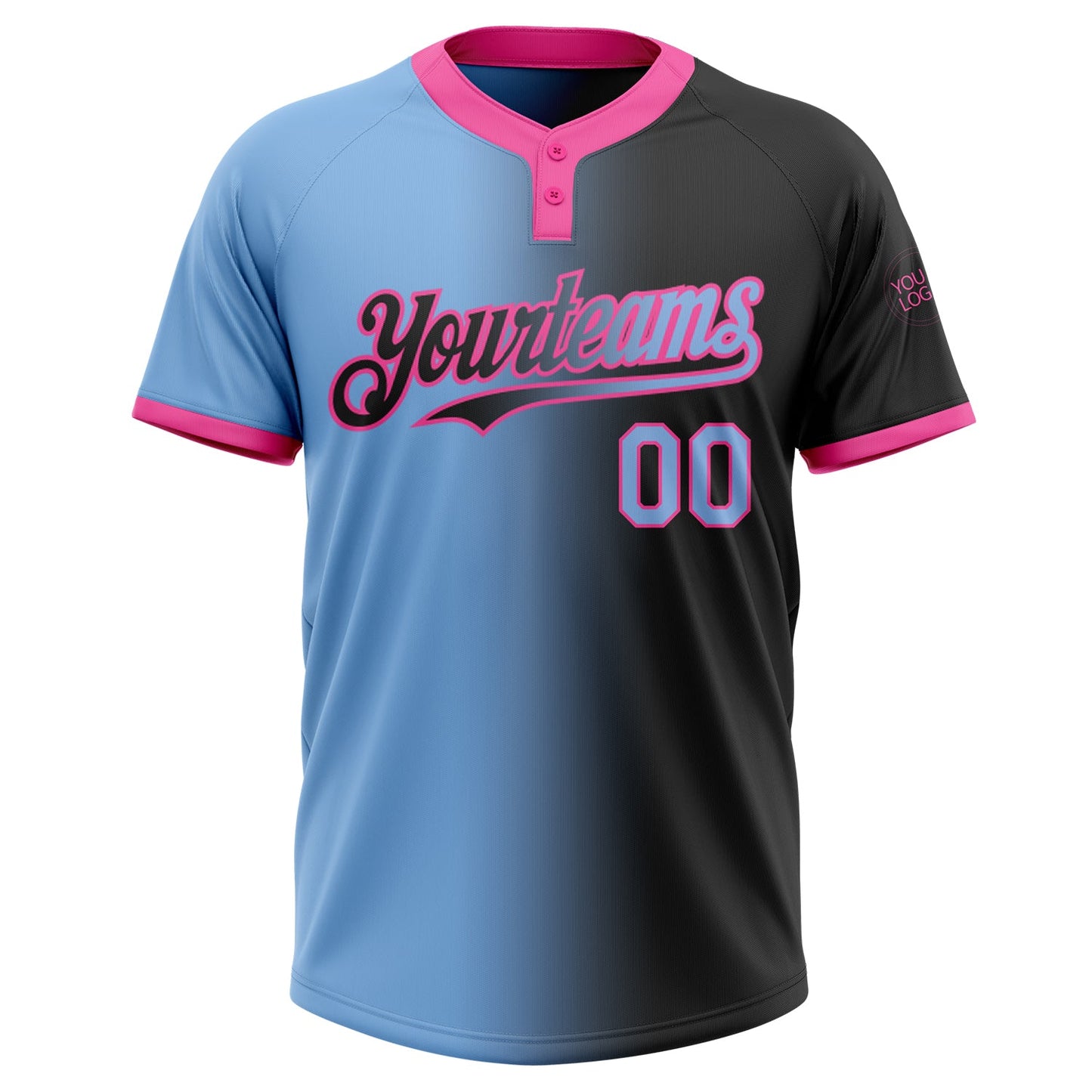 Custom Black Light Blue-Pink Gradient Fashion Two-Button Unisex Softball Jersey view 2