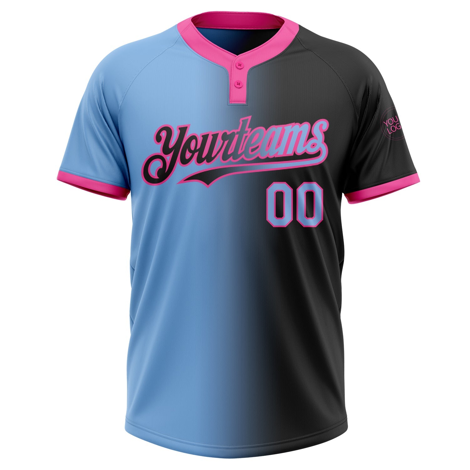 Custom Black Light Blue-Pink Gradient Fashion Two-Button Unisex Softball Jersey view 2