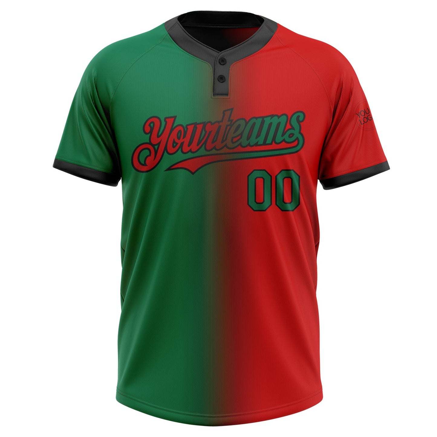 Custom Red Kelly Green-Black Gradient Fashion Two-Button Unisex Softball Jersey view 2
