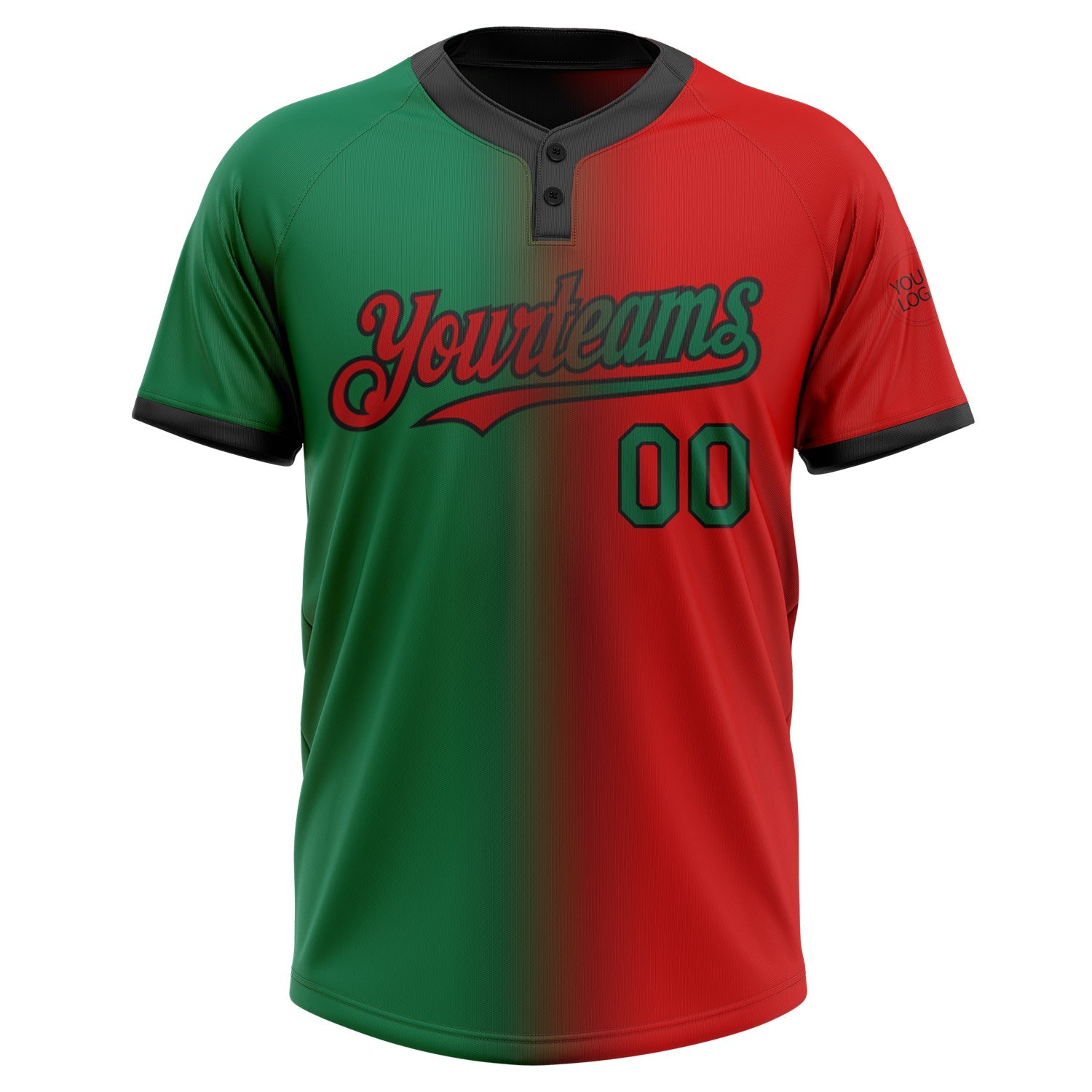 Custom Red Kelly Green-Black Gradient Fashion Two-Button Unisex Softball Jersey view 2