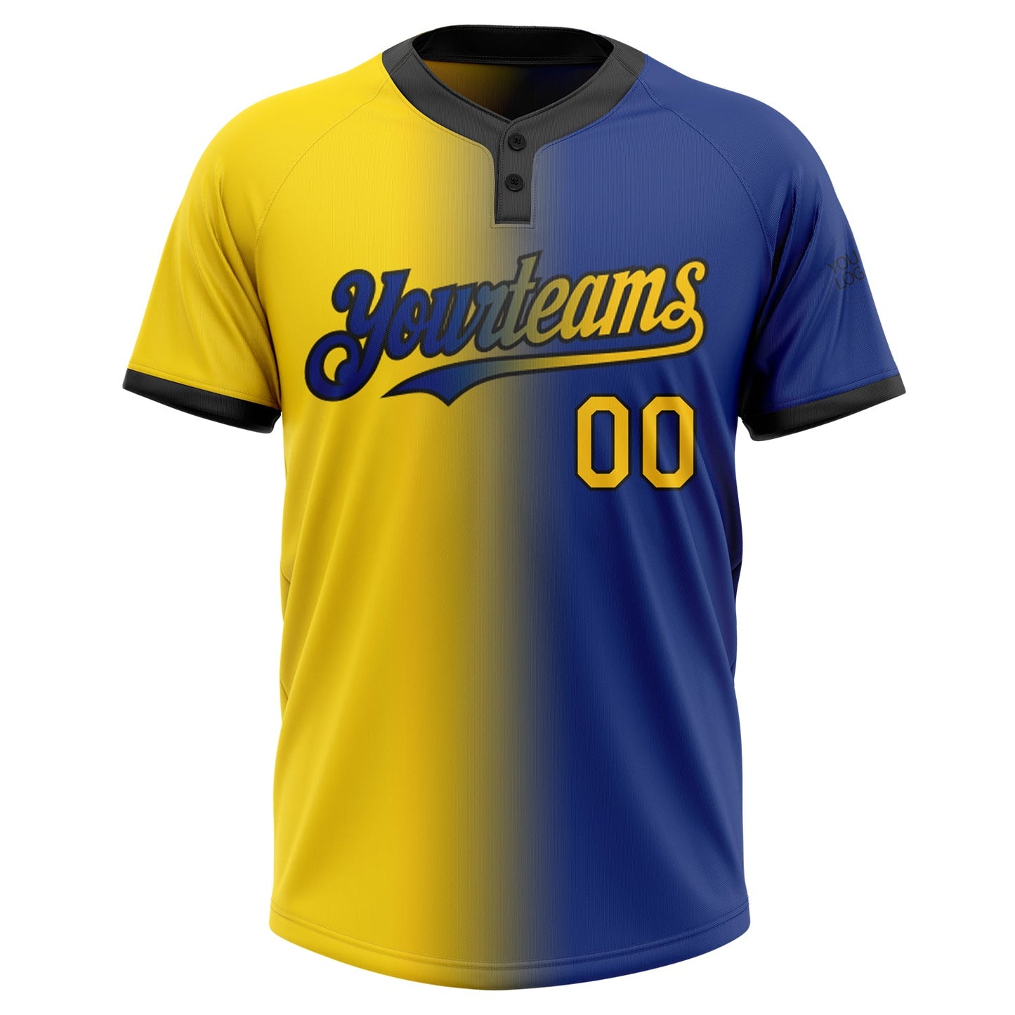 Custom Royal Yellow-Black Gradient Fashion Two-Button Unisex Softball Jersey view 2