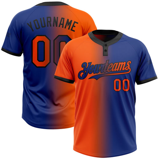 Custom Royal Orange-Black Gradient Fashion Two-Button Unisex Softball Jersey - Main View