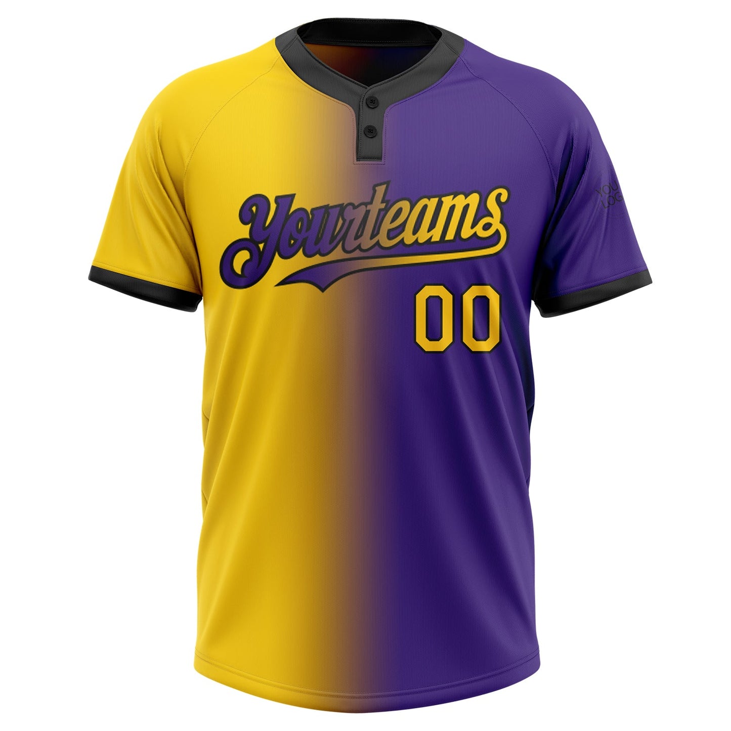 Custom Purple Yellow-Black Gradient Fashion Two-Button Unisex Softball Jersey view 2