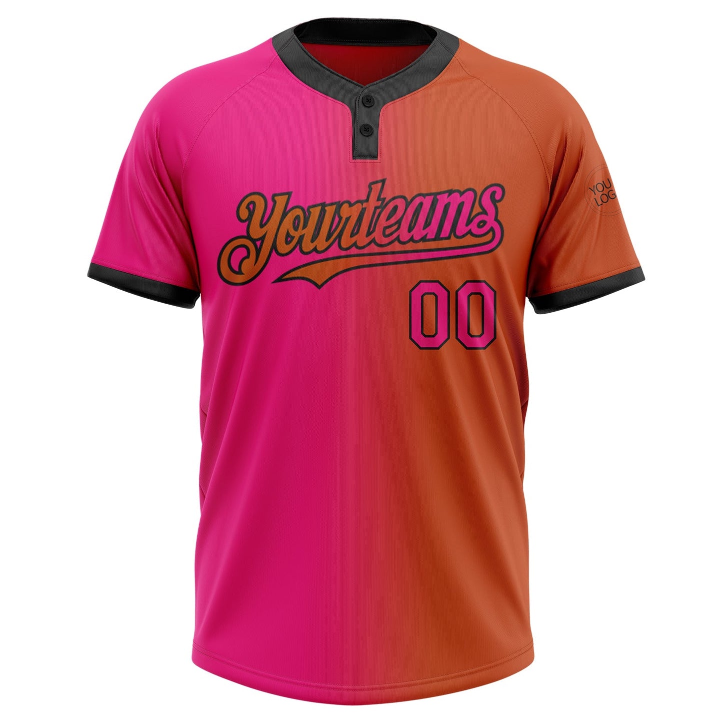 Custom Texas Orange Hot Pink-Black Gradient Fashion Two-Button Unisex Softball Jersey view 2